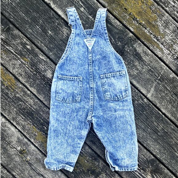 OshKosh B'gosh Vintage Acid Wash Denim Overalls Baby Size 18M Made in USA - Picture 2 of 8